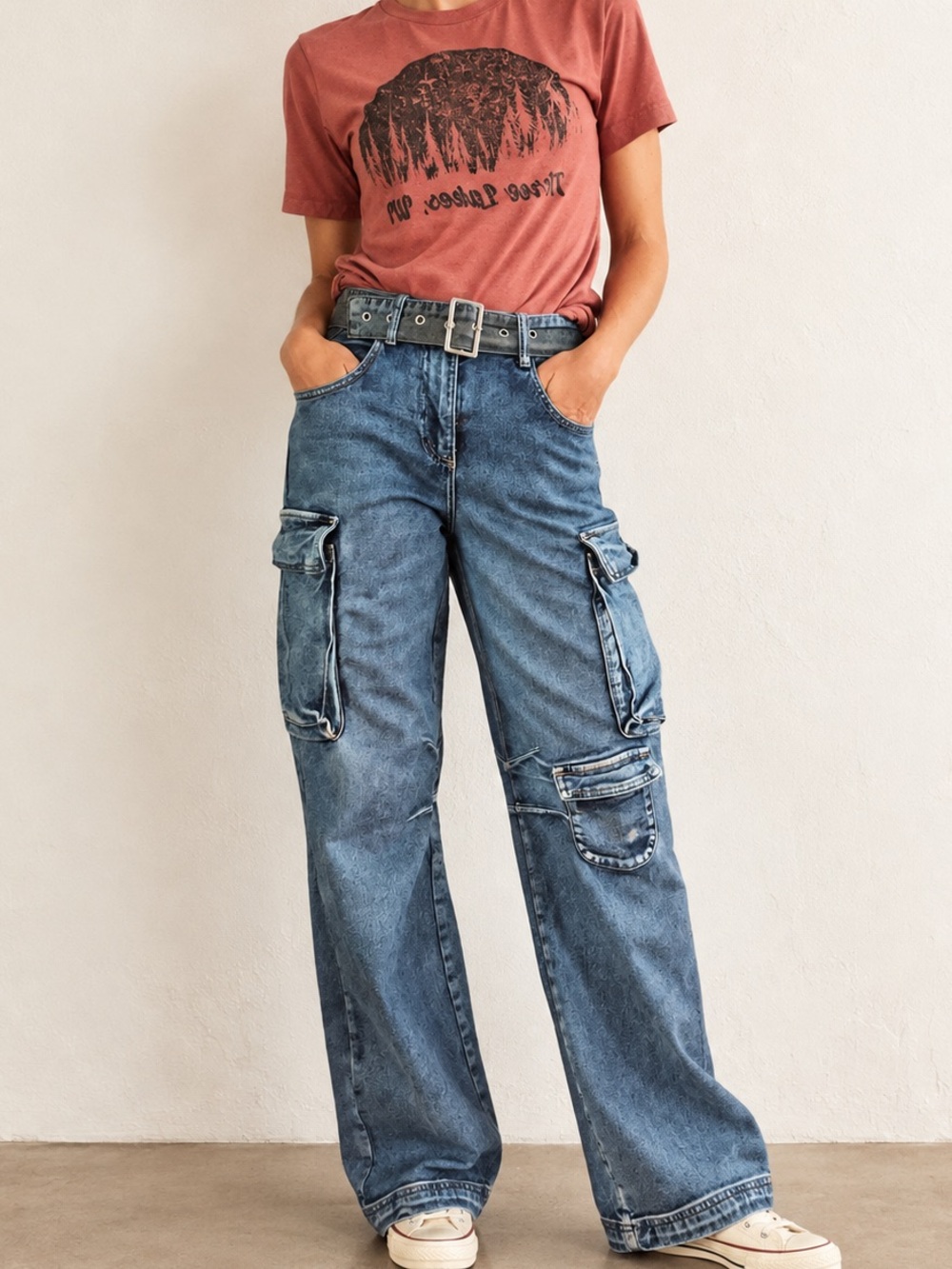 Outcast Jacinta Cargo Denim High Waist Wide Leg Utility Jeans Sz Small